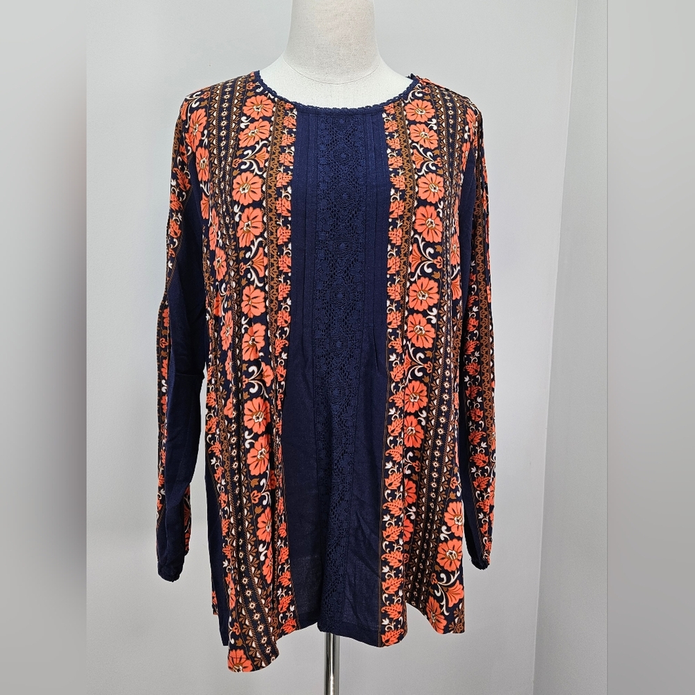 Matilda Jane Womens Blouse Large Floret Once Upon Time Orange Blue Fall